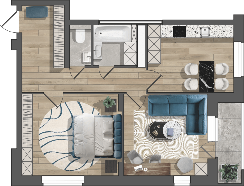 Секция 1 - Квартира 2‑комнатная - 3