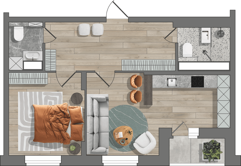Секция 1 - Квартира 1‑комнатная - 3 - миниатюра