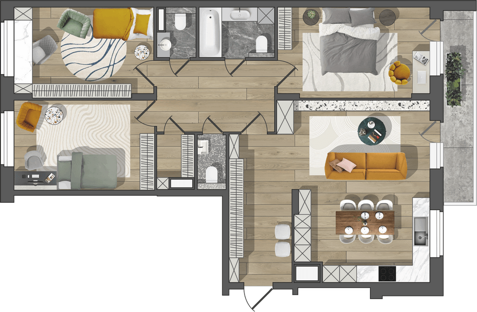 Секция 1 - Квартира 3‑комнатная - 3 - миниатюра